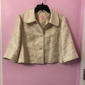 Lilly Pulitzer Gold Brocade Cropped Jacket size 8